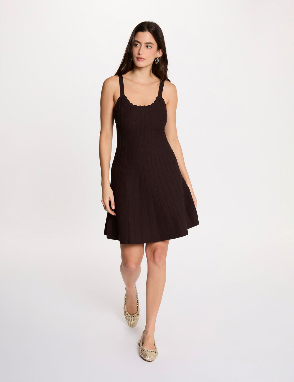 Robe tricot bretelles fines marron fonc&eacute; femme
