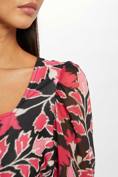 T-shirt manches 3/4 imprimé végétal multico femme