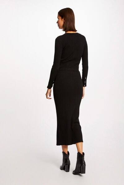 Jupe longue droite en tricot noir femme