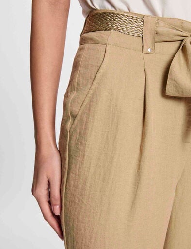 pantalon carotte ceinture beige femme Pantalon carotte ceinturé beige femme