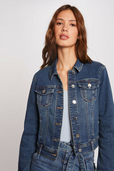Veste droite boutonnée en jean jean stone femme