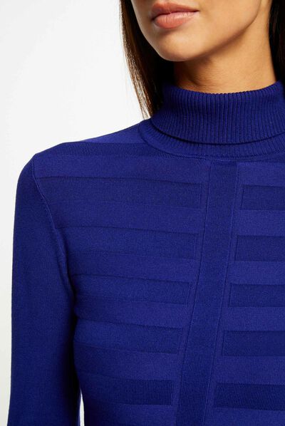 Pull manches longues col roulé bleu moyen femme