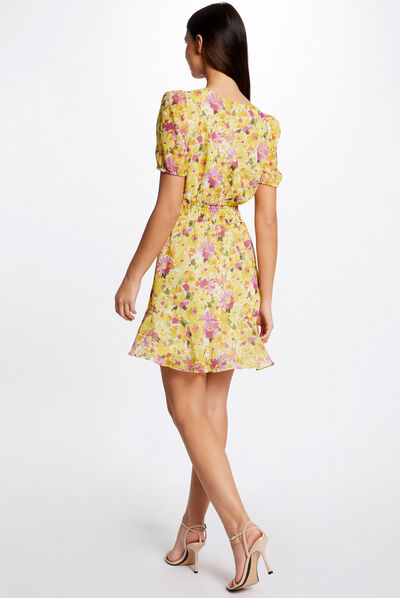 Robe trap&egrave;ze &agrave; volants imprim&eacute; floral multico femme