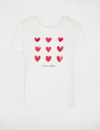 T-shirt col v manches courtes blanc femme