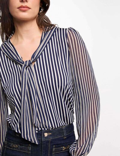 T-shirt col lavalli&egrave;re blanc femme