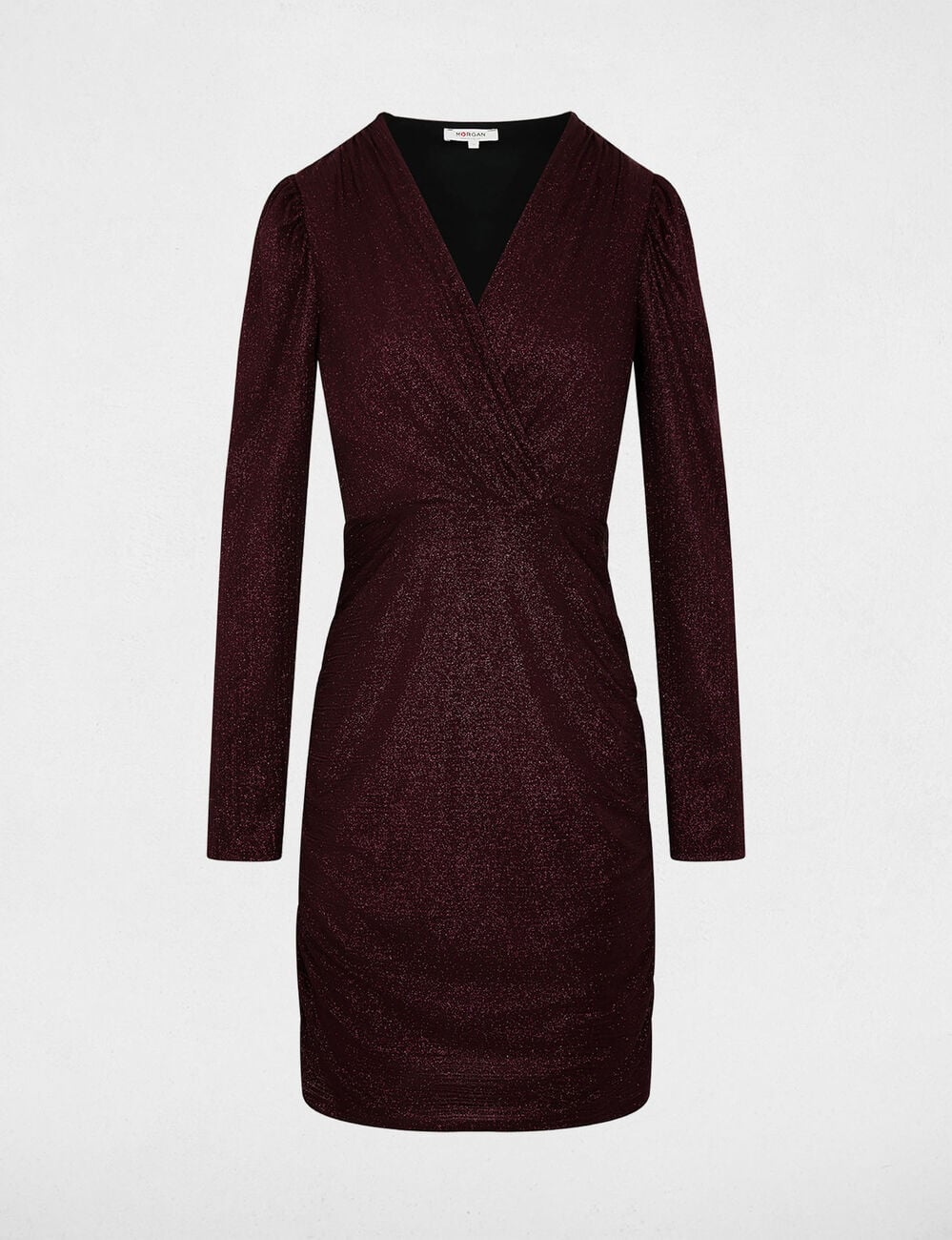 Robe cache-coeur drap&eacute;e bordeaux femme