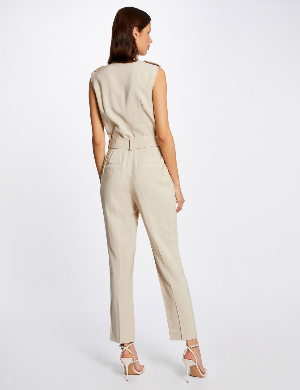 Combinaison droite ceinturée beige femme