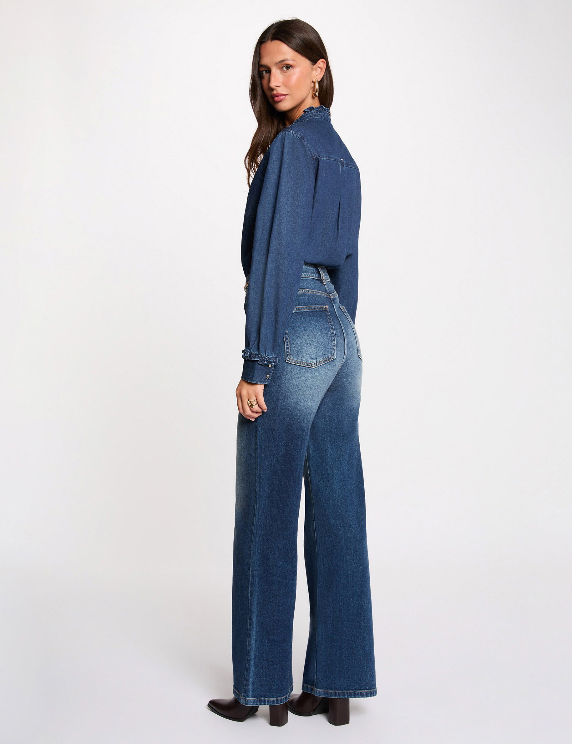 Jean large taille haute stone femme