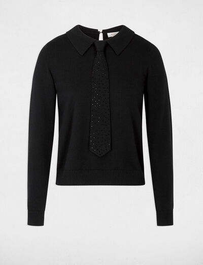 Pull col &agrave; revers noir femme