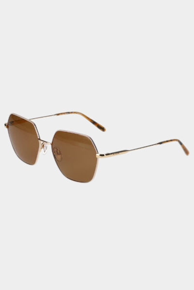 Lunettes de soleil hexagonales beige femme