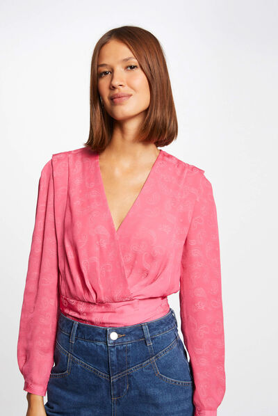 Blouse manches longues imprimée fuchsia femme