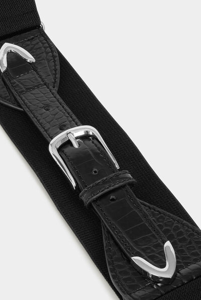 Ceinture élastiquée aspect croco noir femme