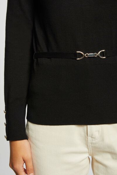 Pull manches longues avec ornement noir femme