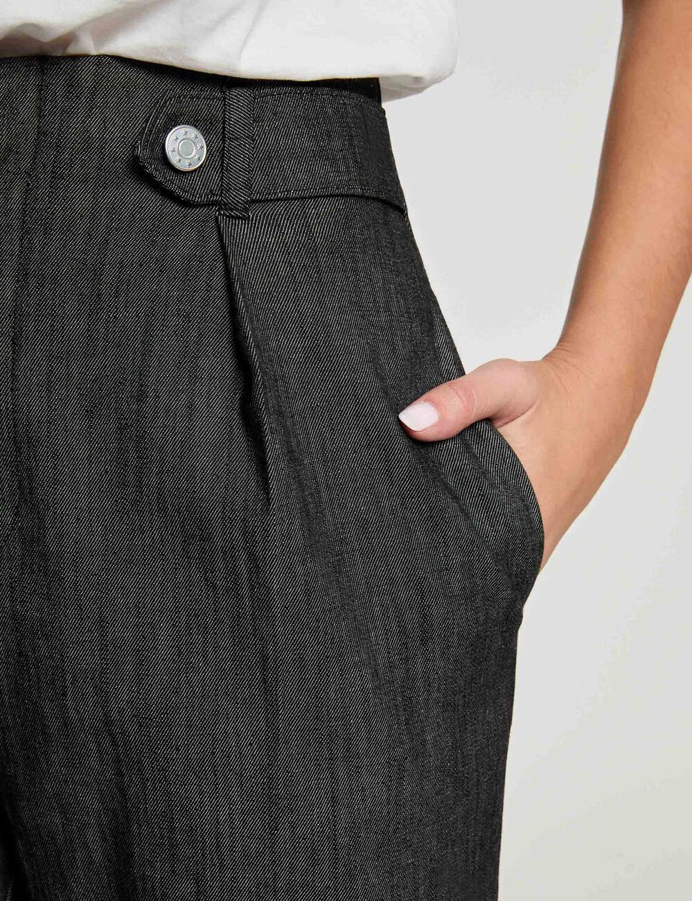 Jean droit taille haute noir femme