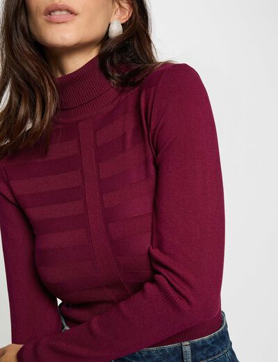 Pull col roul&eacute; ajust&eacute; prune femme