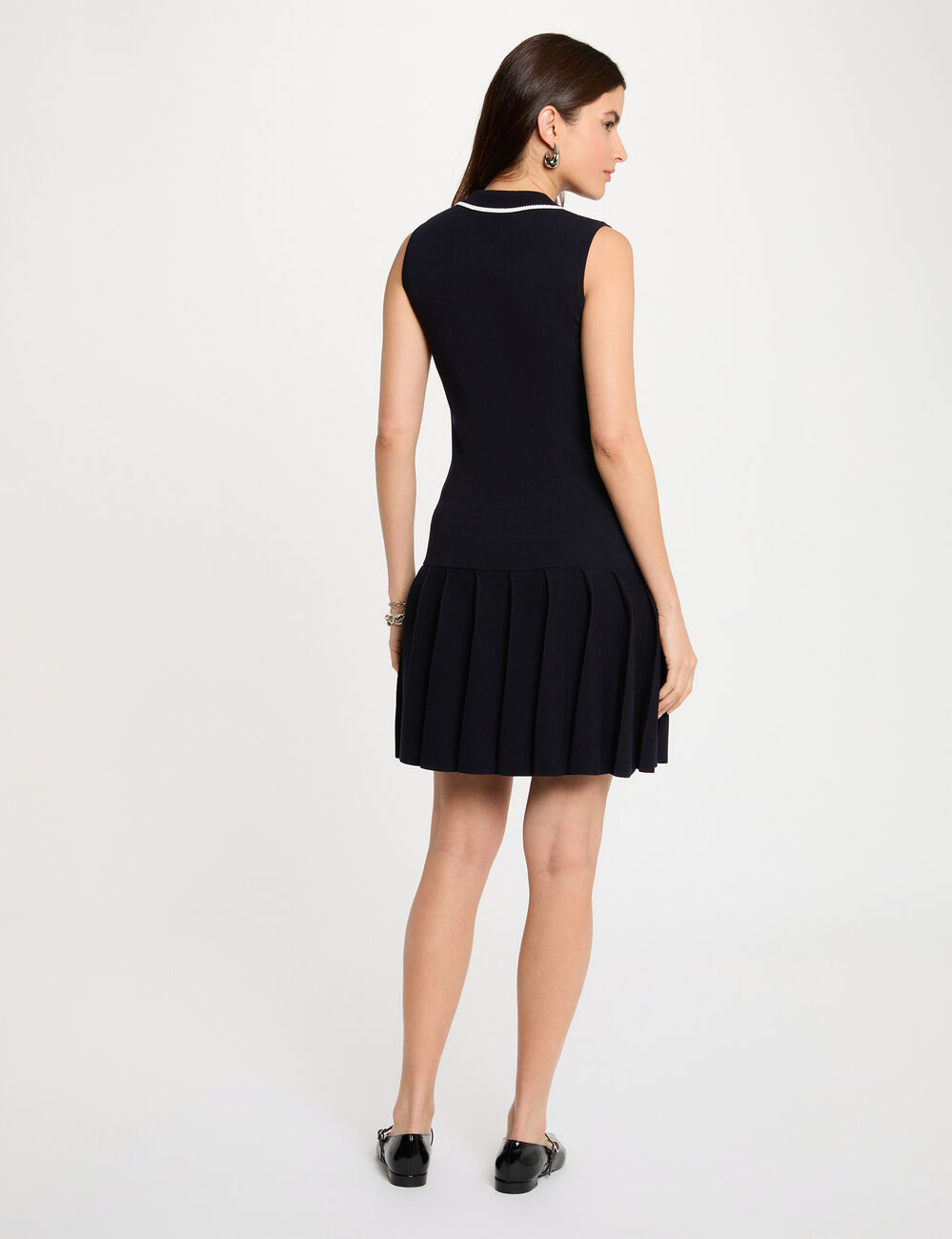 Robe tricot col &agrave; revers bleu marine femme