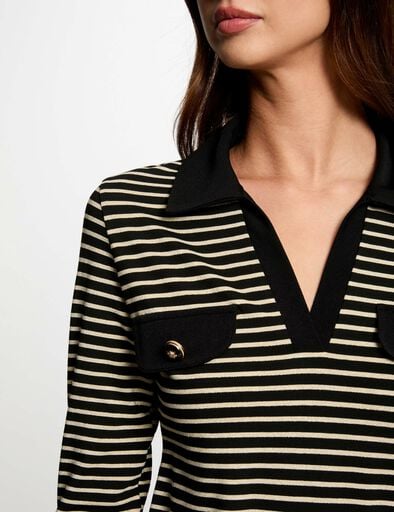 polo manches longues raye noir femme Polo manches longues rayé noir femme