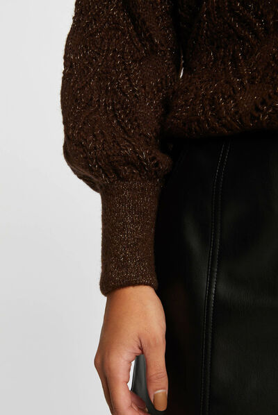 Gilet manches longues à détails ajourés marron femme