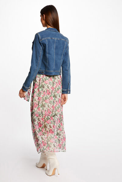 Veste droite boutonnée en jean jean stone femme