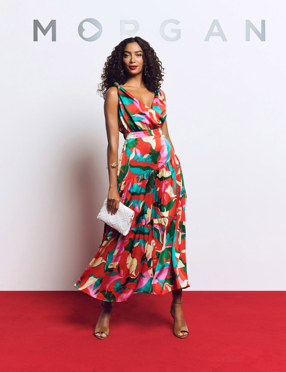 Robe longue droite imprimée multicolore femme