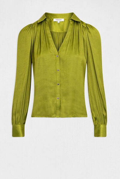 Chemise manches longues satin anis femme