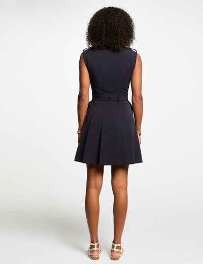 Robe courte trapèze plis bleu marine femme