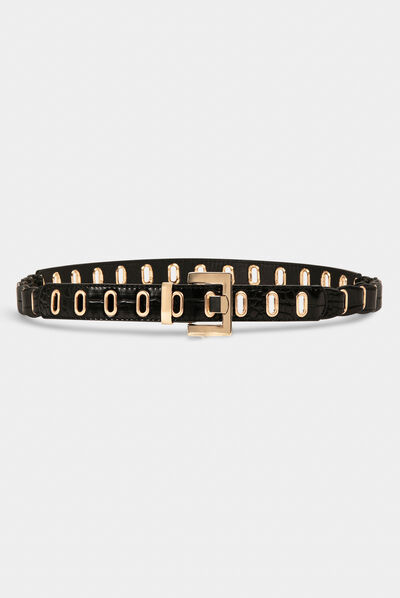 Ceinture aspect croco avec oeillets noir femme