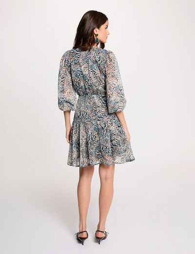 Robe courte manches bouffantes multicolore femme