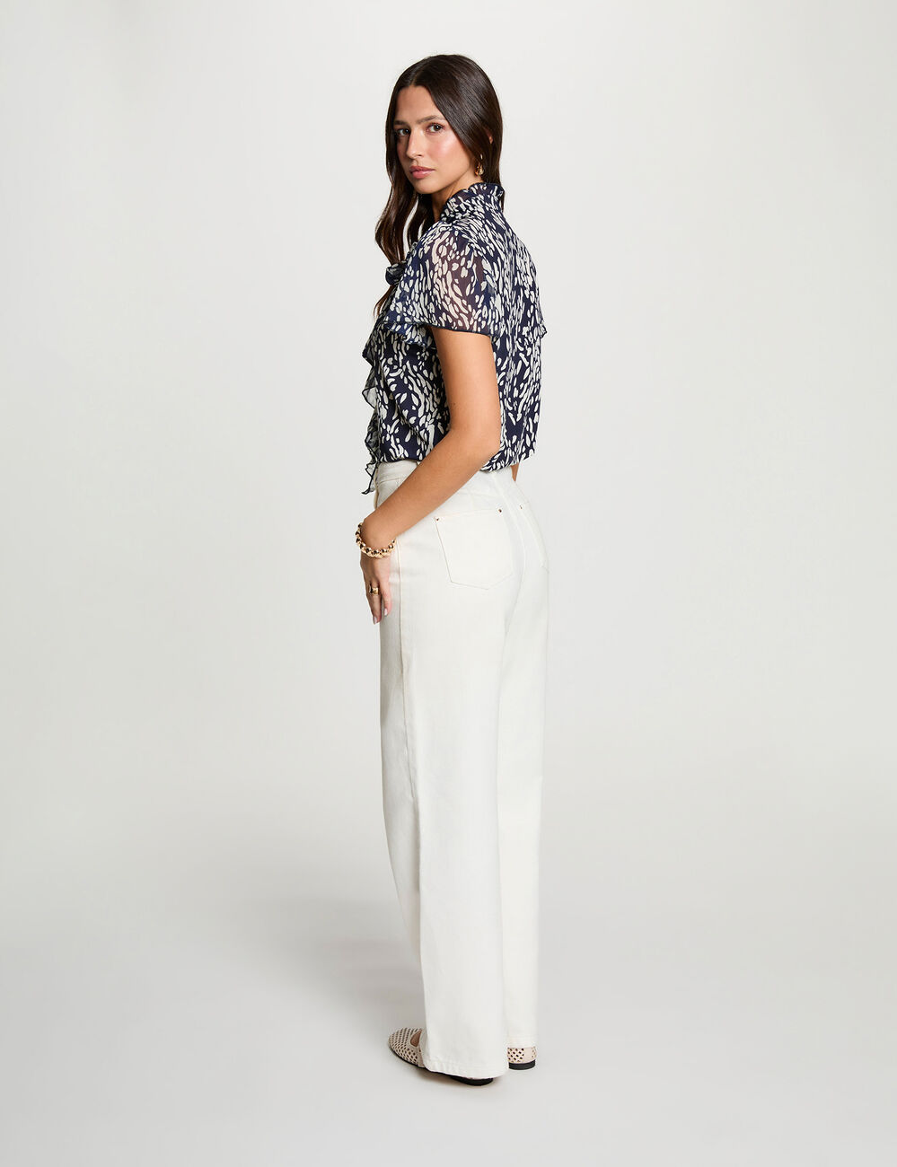 Chemise col nou&eacute; bleu marine femme