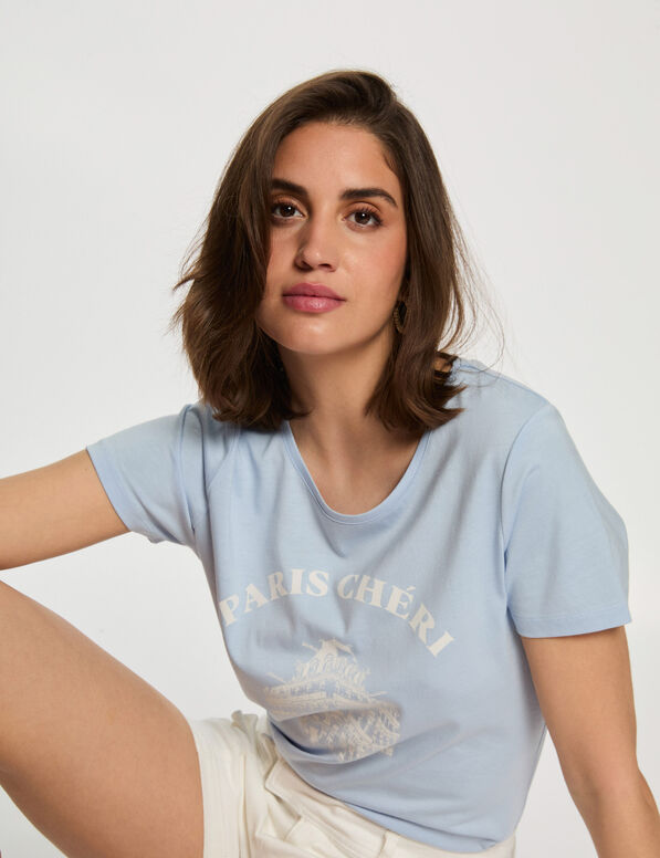 t shirt a inscription bleu ciel femme T-shirt à inscription bleu ciel femme