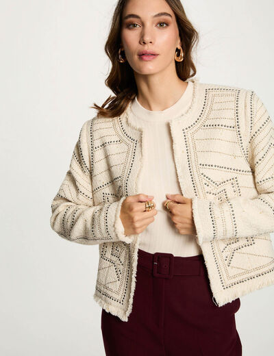 Veste droite cloutée ivoire femme