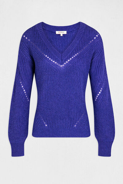 Pull manches longues avec col en V violet femme