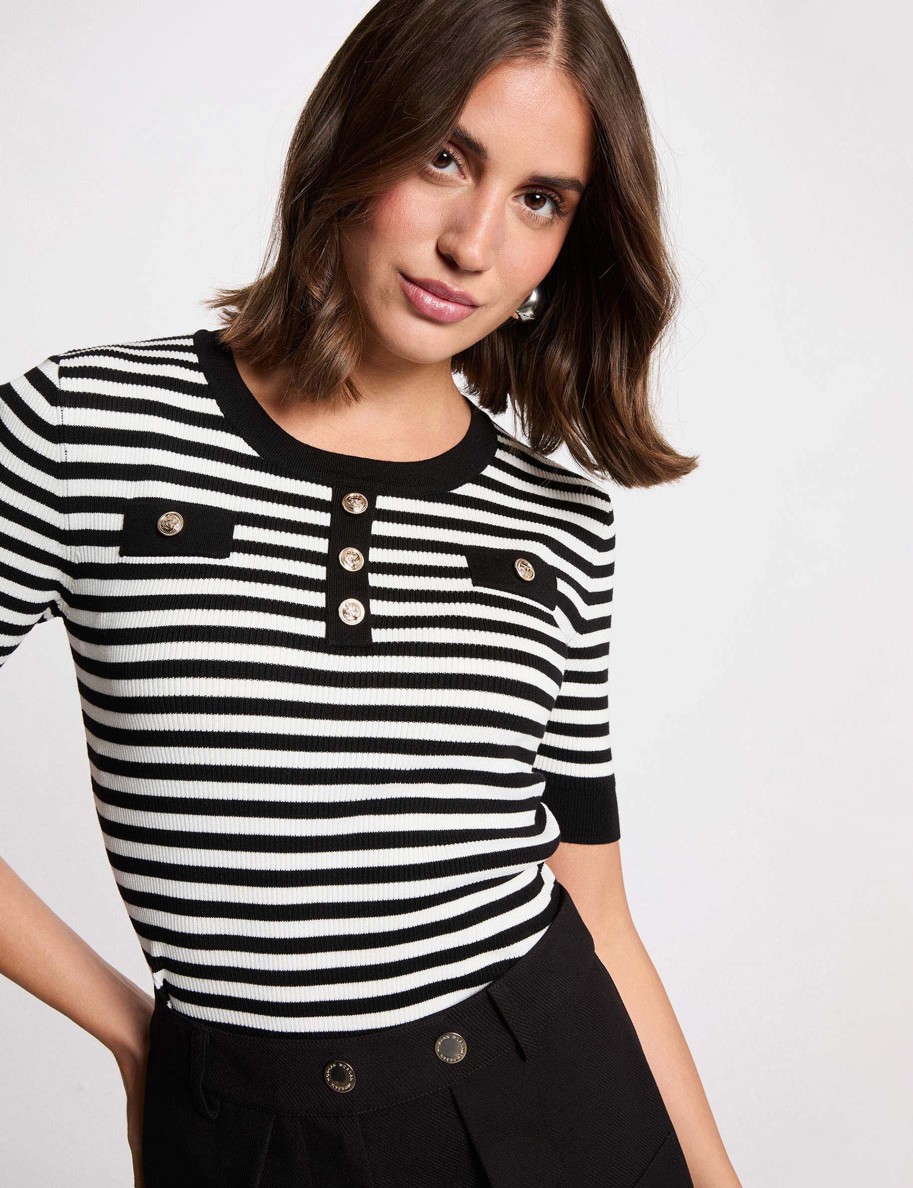 Pull rayé manches courtes blanc femme Pull rayé manches courtes blanc femme