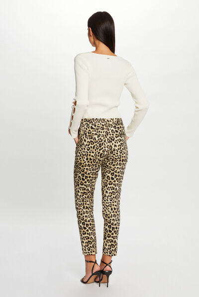 Pantalon cigarette imprimé léopard multico femme