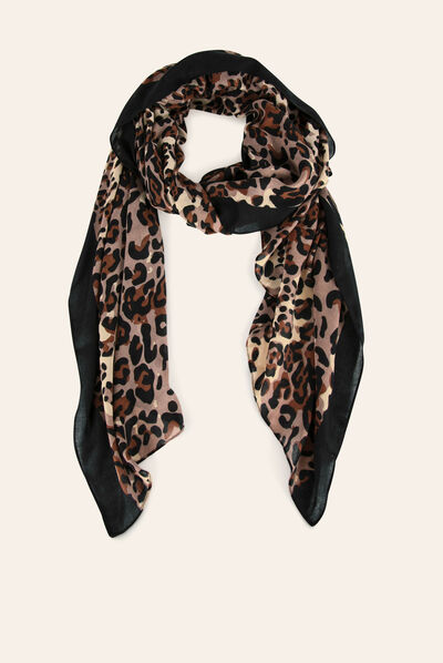 Foulard imprimé animalier marron femme