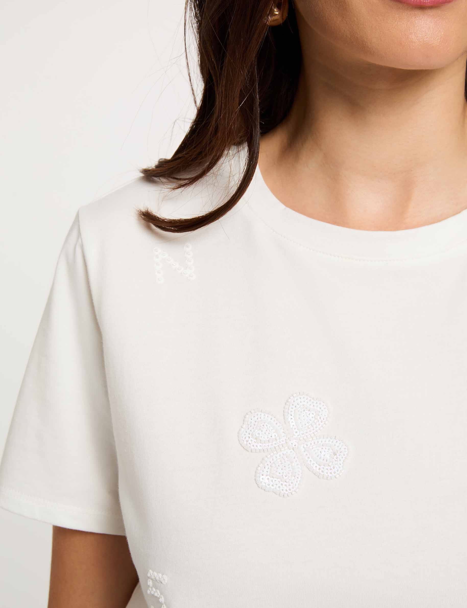 T shirt brodé col rond femme