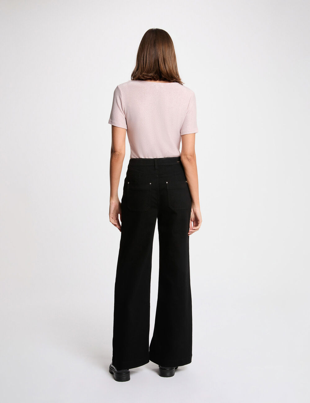 Jean large taille haute noir femme