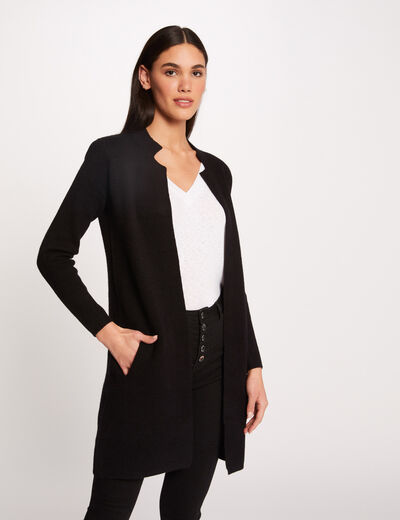 Gilet droit &agrave; col crant&eacute; gris anthracite femme