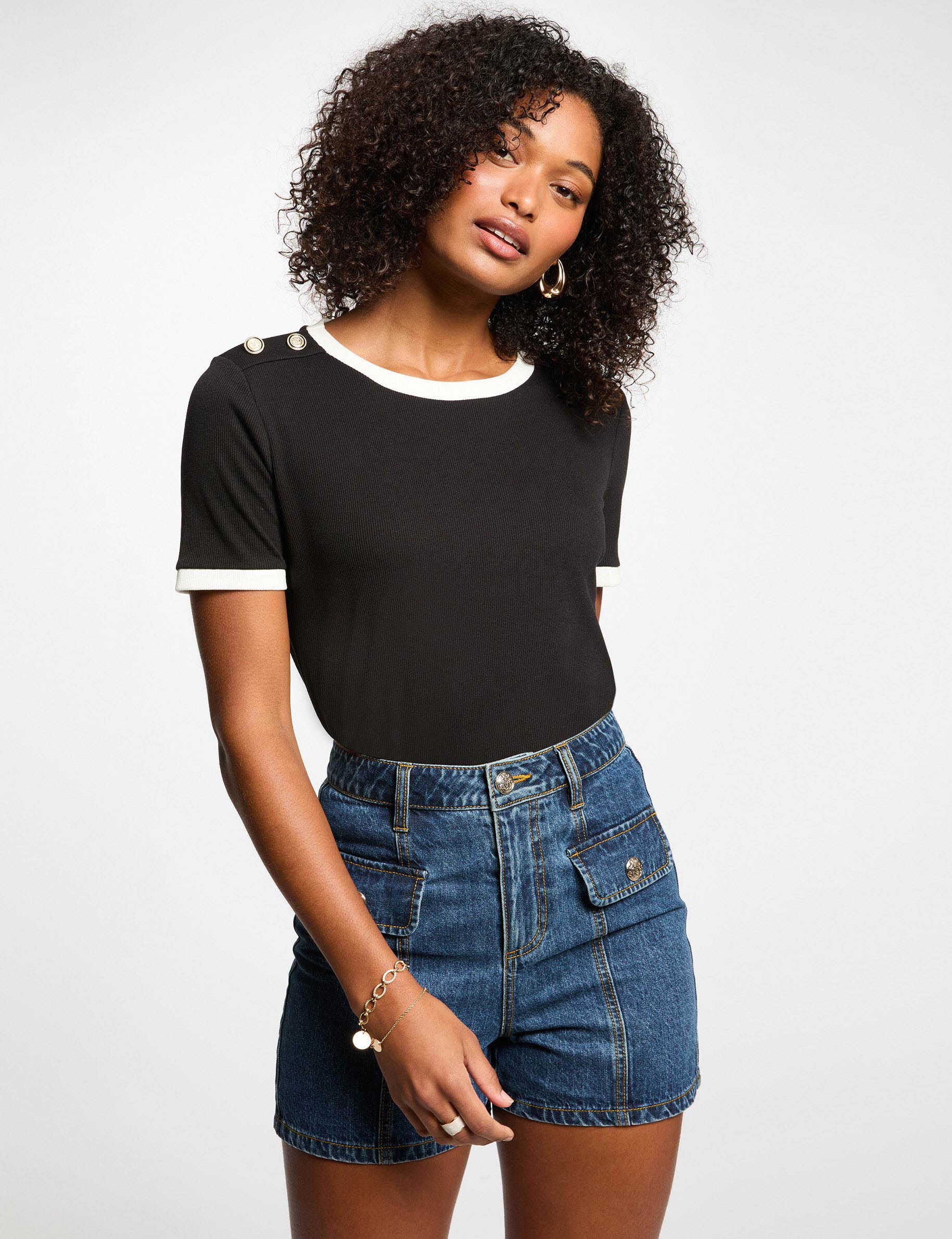 T-shirt manches courtes noir femme - Morgan - Modalova