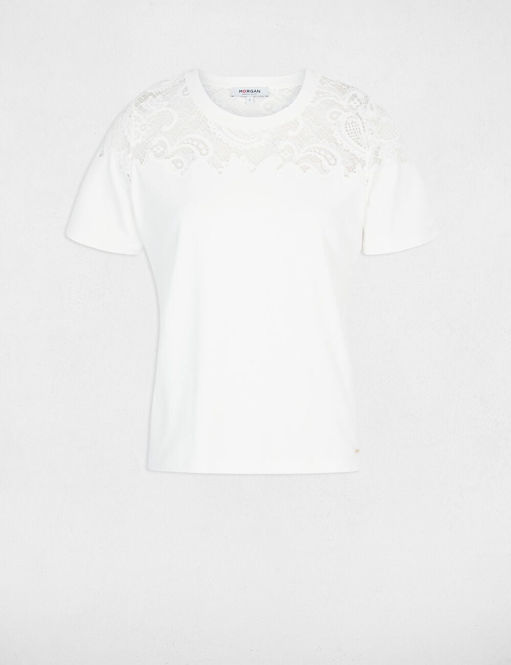 T-shirt dentelle manches courtes blanc femme