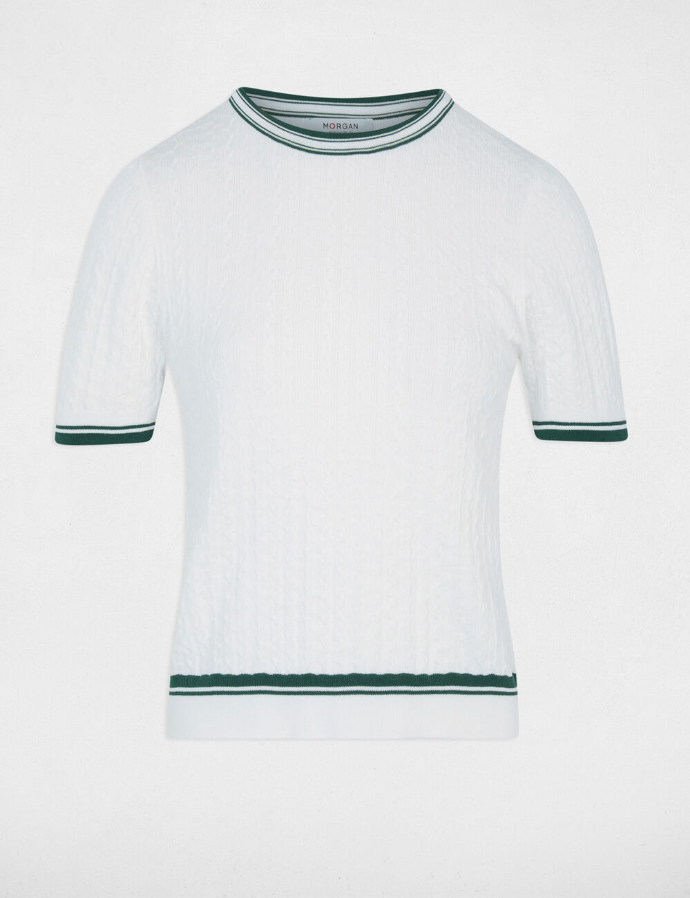 Pull fin manches courtes vert femme