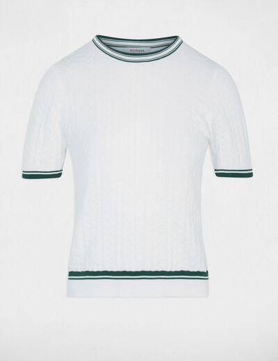 Pull fin manches courtes vert femme