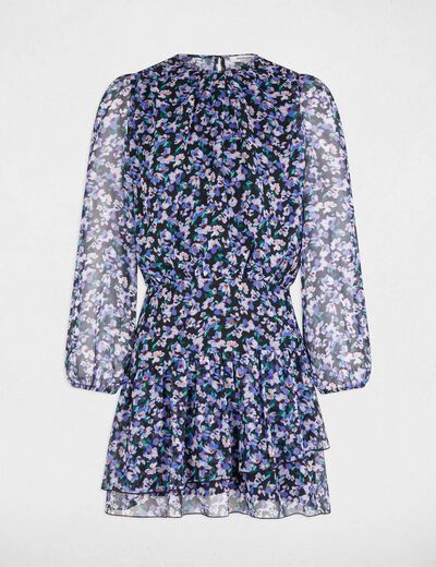 Robe courte col rond multicolore femme