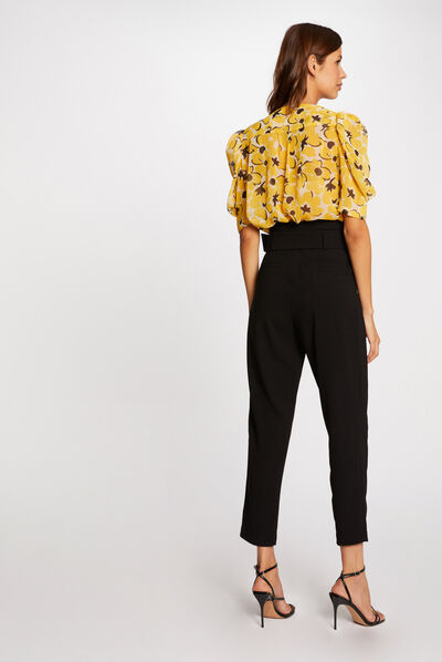 Pantalon paperbag 7/8ème noir femme