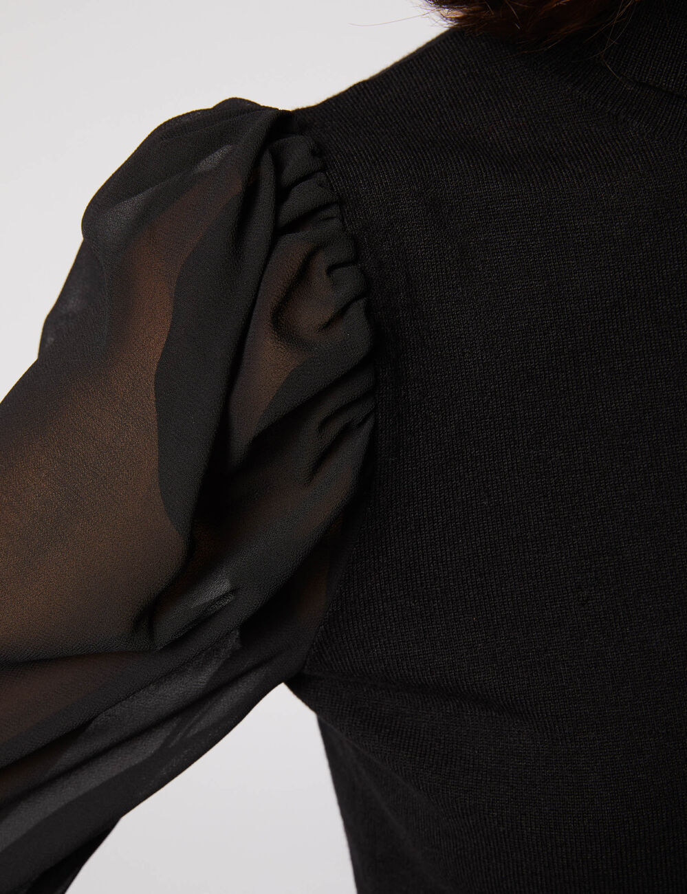 Pull manches longues bouffantes noir femme