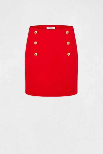 Jupe droite taille haute à ponts rouge femme