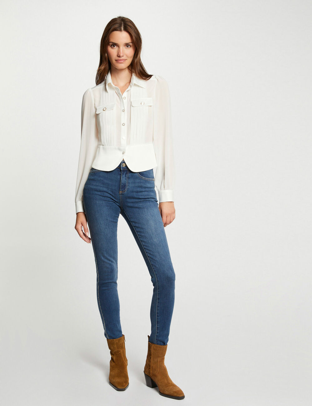 Chemise satin&eacute;e cintr&eacute;e ivoire femme