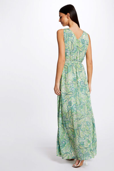 Robe longue évasée imprimé cachemire multico femme