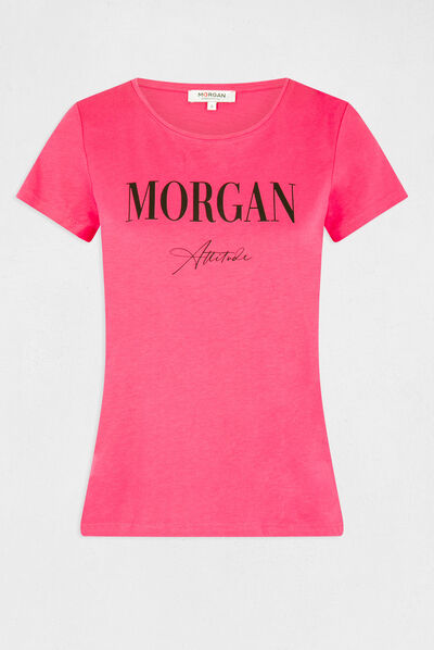 T-shirt manches courtes à inscription fuchsia femme