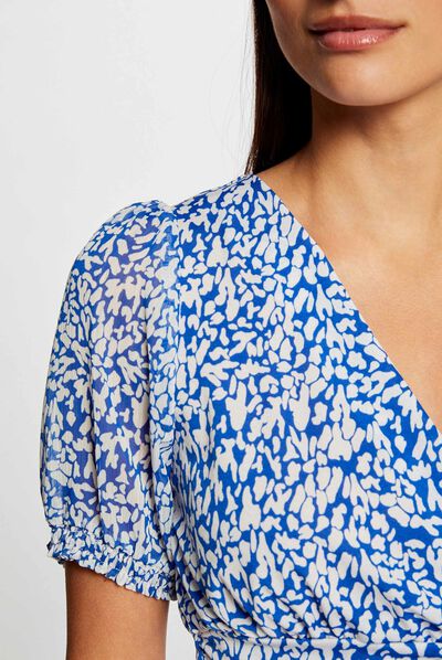 T-shirt manches courtes imprimé abstrait bleu femme